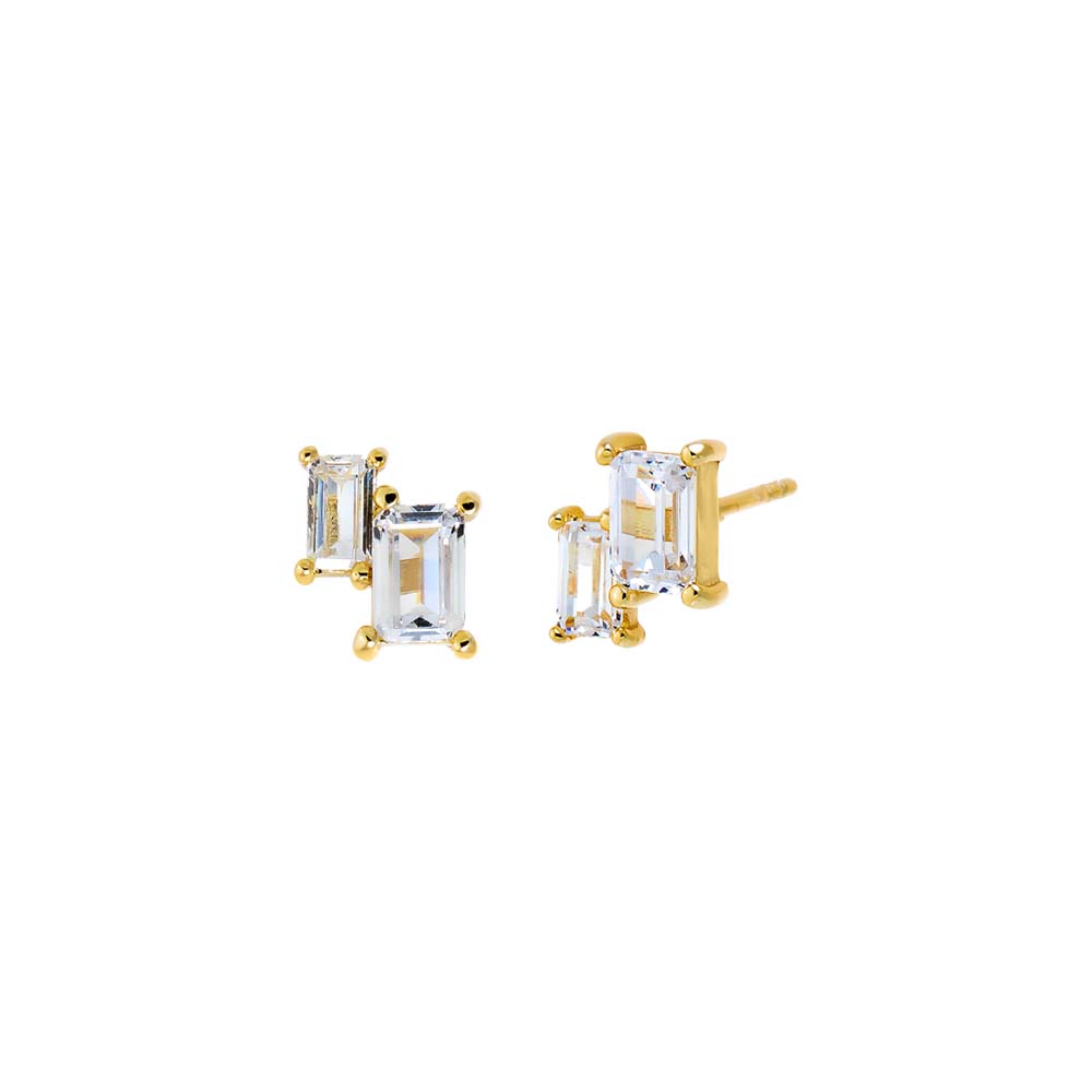 Gold CZ Double Baguette Stud Earring - Adina Eden's Jewels