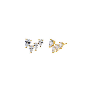 Gold CZ Four Pear Stud Earring - Adina Eden's Jewels
