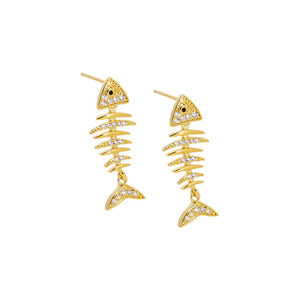 CZ Fish Skeleton Dangle Earring