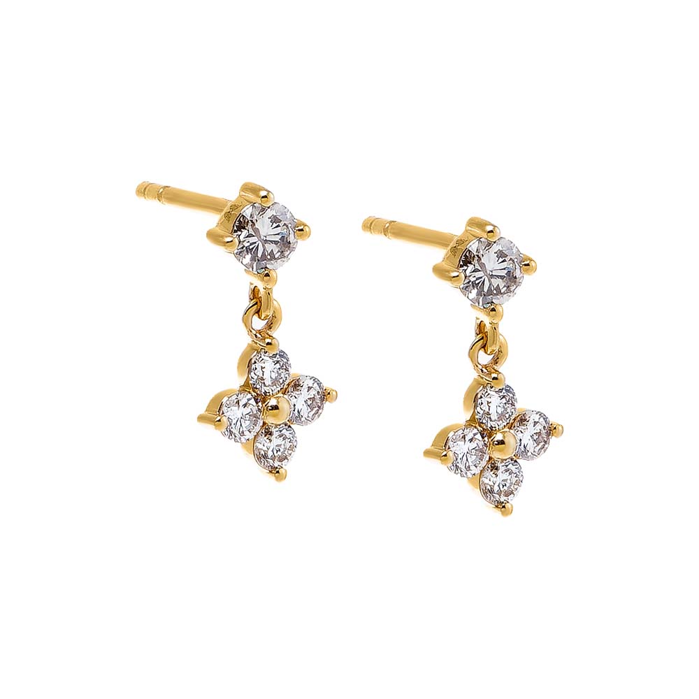 14K Gold Diamond Flower Shaker Stud Earring 14K - Adina Eden's Jewels