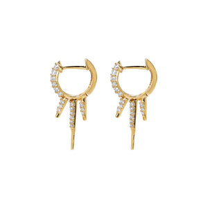 Diamond Triple Spike Drop Huggie Earring 14K