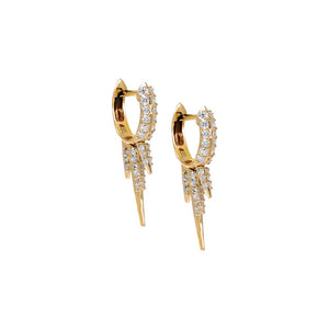Diamond Triple Spike Drop Huggie Earring 14K