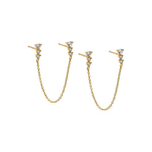 CZ 3 Prong Draped Chain Stud Earring