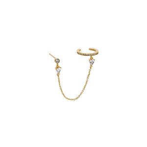 Gold CZ Dainty Chain Stud X Ear Cuff - Adina Eden's Jewels