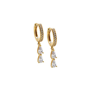 Gold Double CZ Pear Drop Huggie Earring - Adina Eden's Jewels