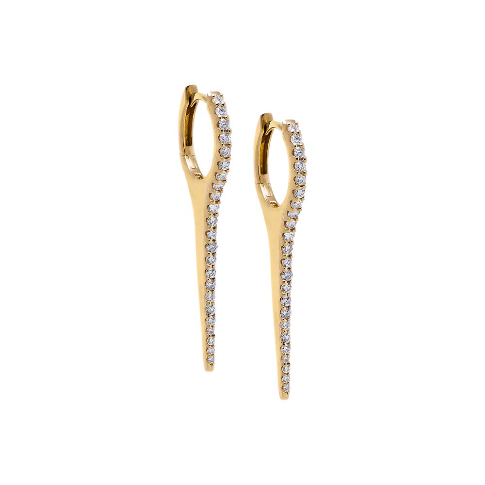 14K Gold / 32MM Diamond Pave Large Elongated Spike Huggie Earring 14K - Adina Eden's Jewels