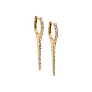 14K Gold / 32MM Diamond Pave Large Elongated Spike Huggie Earring 14K - Adina Eden's Jewels