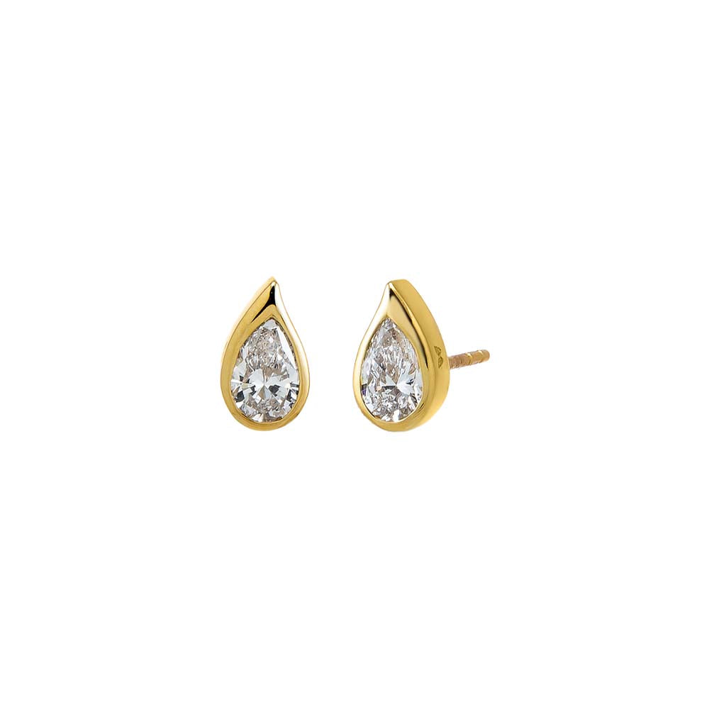 14K Gold Lab Grown Diamond Curved Pear Bezel Stud Earring 14K - Adina Eden's Jewels