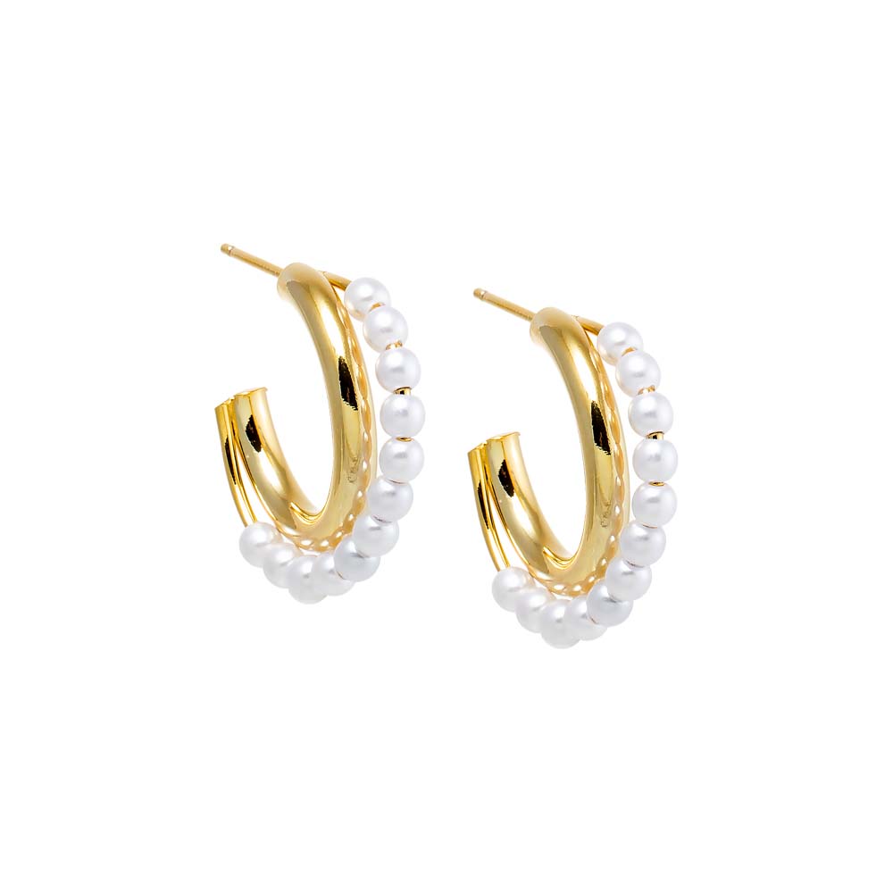 Pearl White Pearl Intertwined Double Hoop Earring - Adina Eden's Jewels