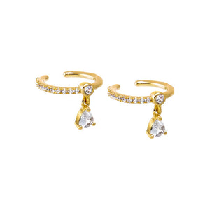 Gold CZ Dangling Drop Ear Cuff Earring - Adina Eden's Jewels