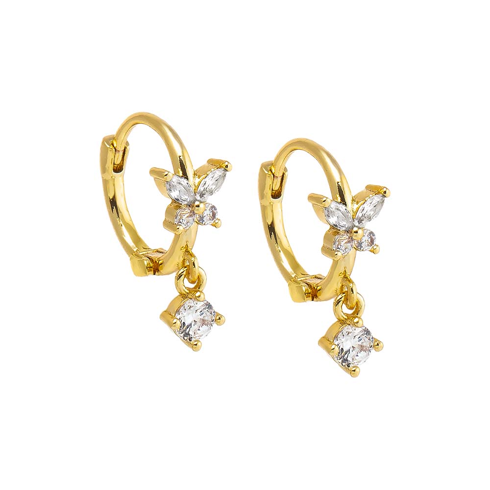 Gold CZ Butterfly With Dangling Stone Huggie Earring - Adina Eden's Jewels