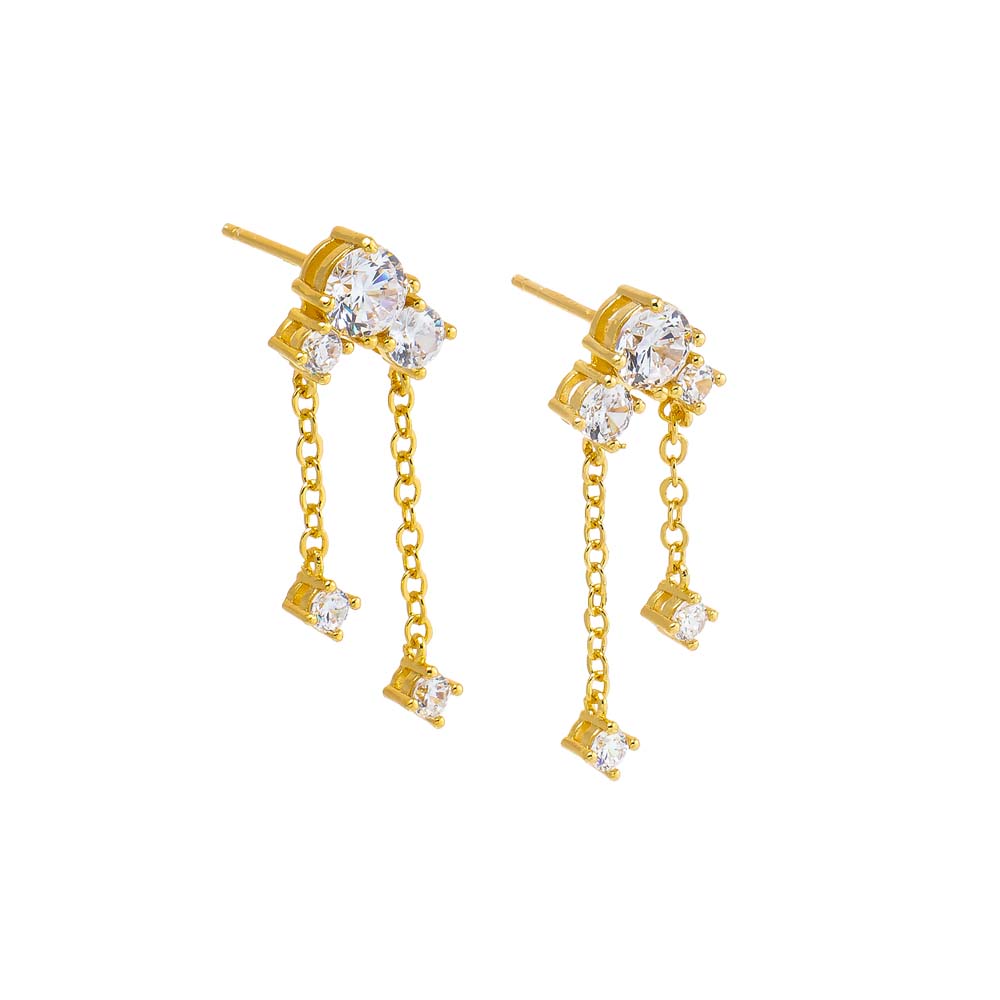 Gold CZ Dangling Chain Stud Earring - Adina Eden's Jewels