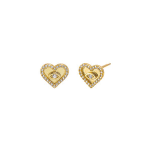 Gold CZ Evil Eye Heart Stud Earring - Adina Eden's Jewels