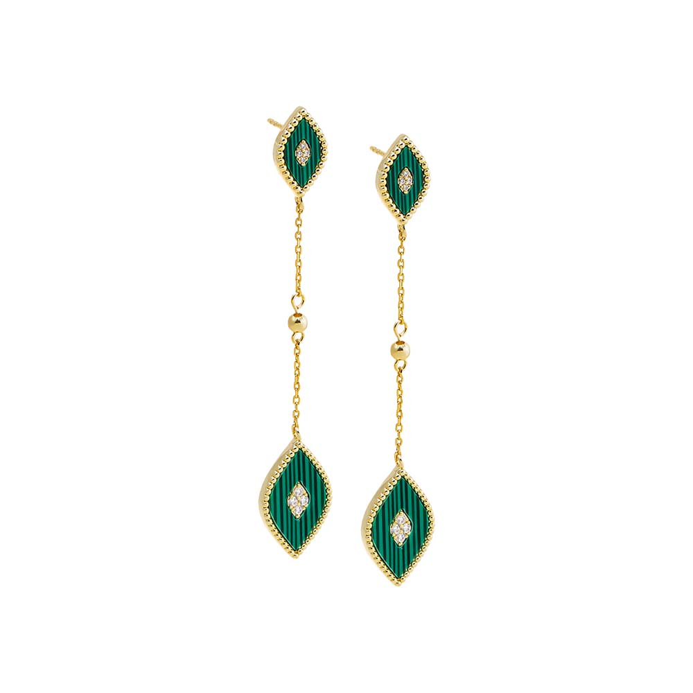 Malachite Double Evil Eye Colored Stone Drop Stud Earring - Adina Eden's Jewels