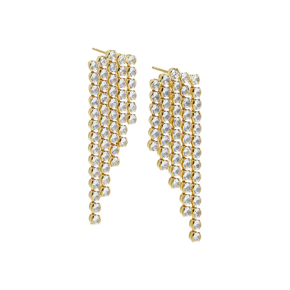 Gold CZ Tennis Graduated Drop Stud Earring - Adina Eden's Jewels