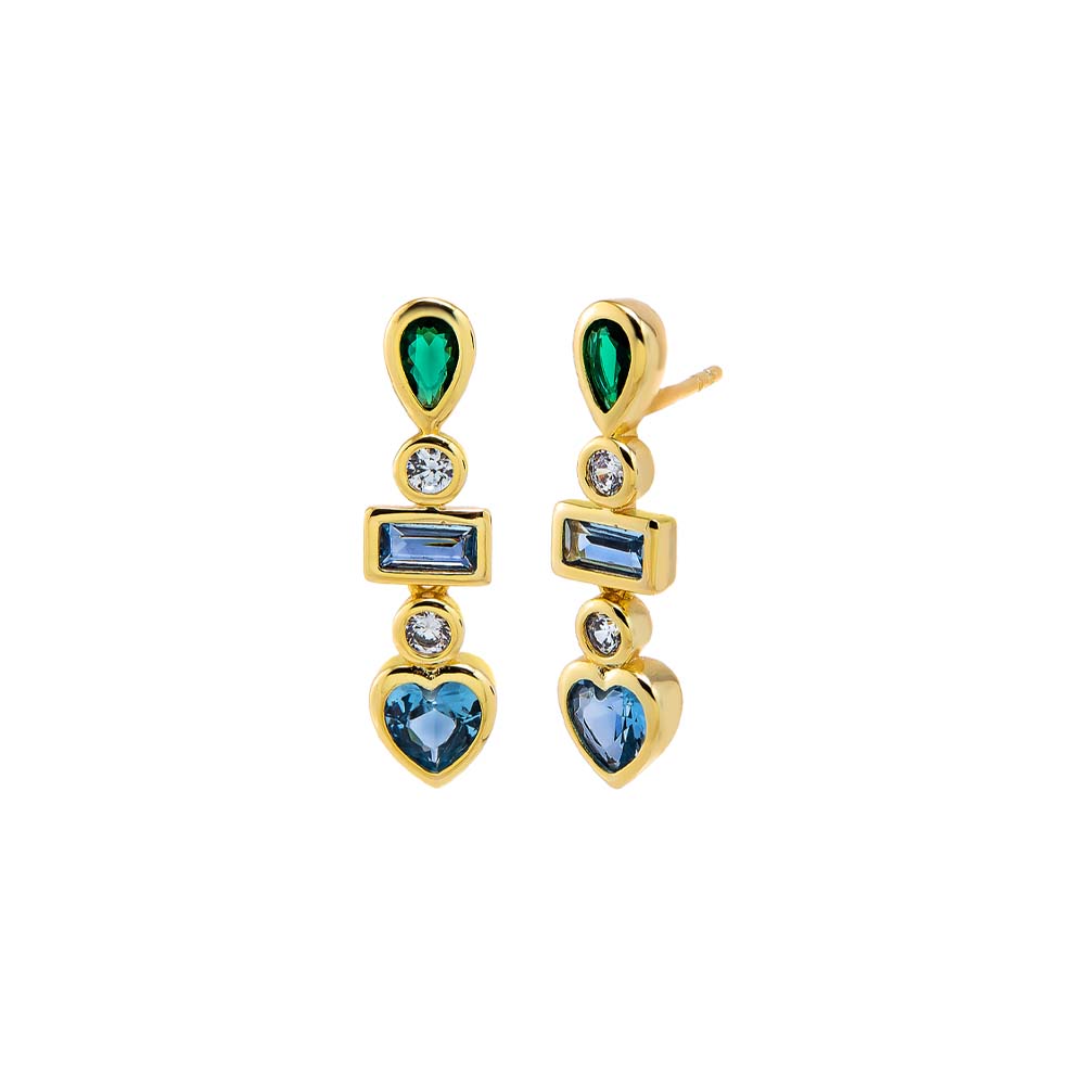 Multi-Color Colored Multi Shape Drop Bezel Stud Earring - Adina Eden's Jewels