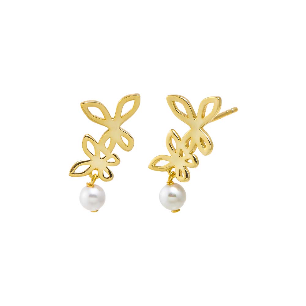 Pearl White Butterflies & Pearl Drop Stud Earring - Adina Eden's Jewels