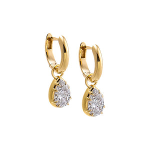 14K Gold Lab Grown Diamond Pear Dangle Huggie Earring 14K - Adina Eden's Jewels