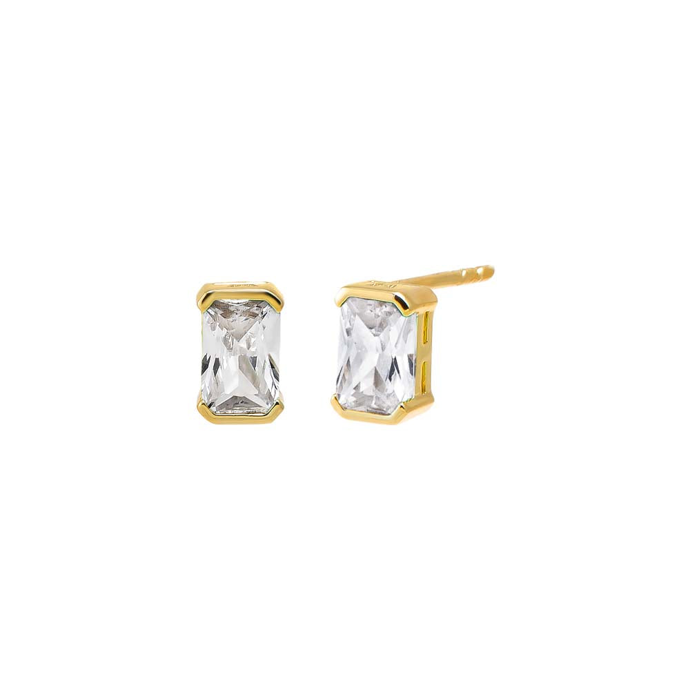 Gold Colored CZ Baguette Stud Earring - Adina Eden's Jewels