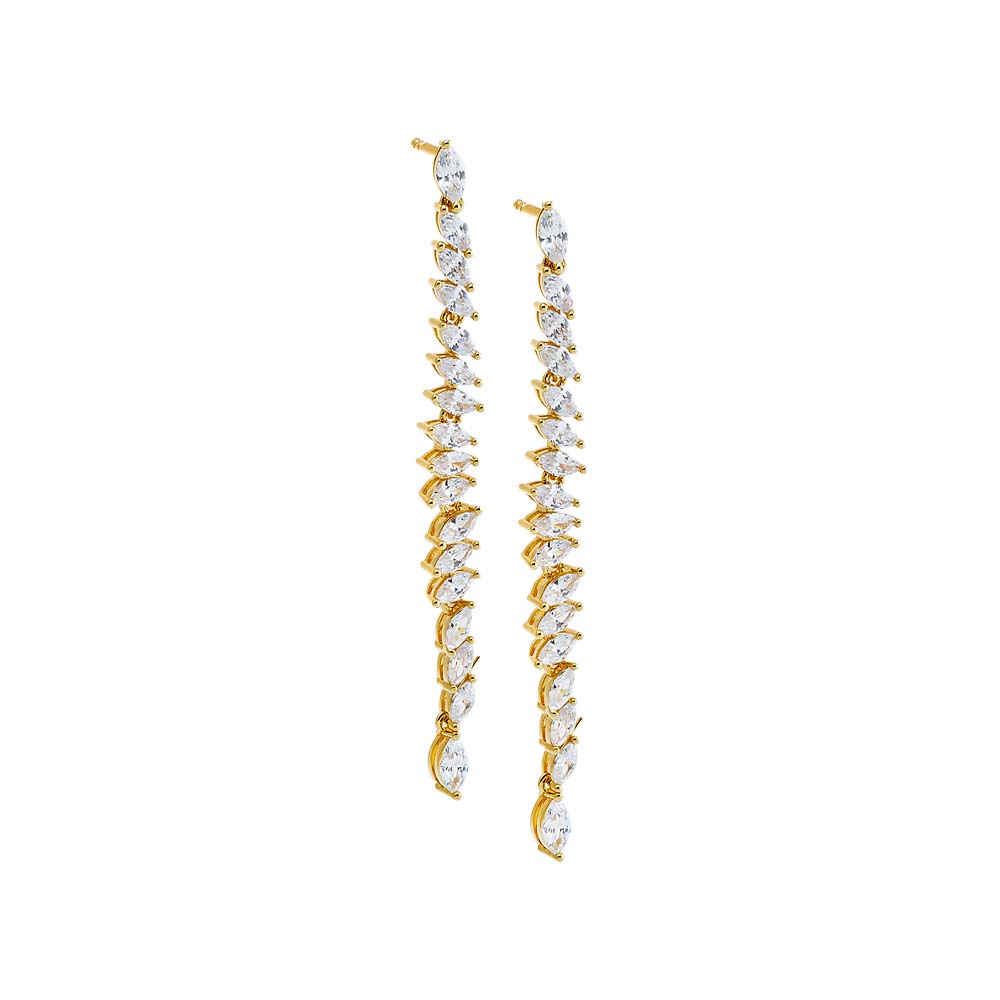 Gold CZ Marquise Tennis Drop Stud Earring - Adina Eden's Jewels