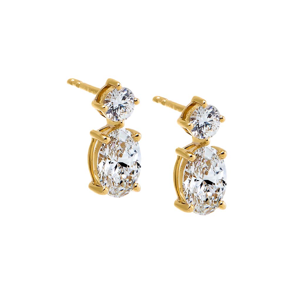 14K Gold Lab Grown Diamond Round X Oval Stud Earring 14K - Adina Eden's Jewels