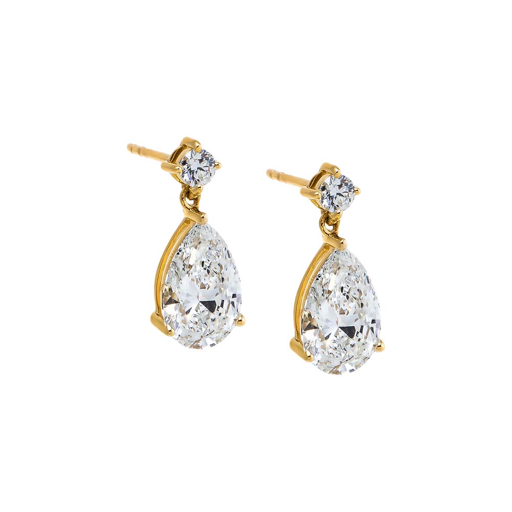 14K Gold Lab Grown Diamond Round X Pear Stud Earring 14K - Adina Eden's Jewels