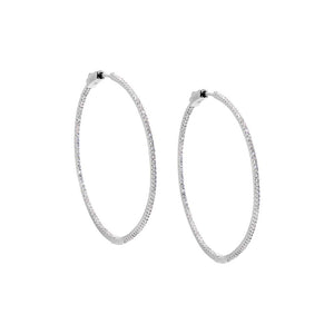 Silver Fancy Thin Pave Open Hoop Earring - Adina Eden's Jewels