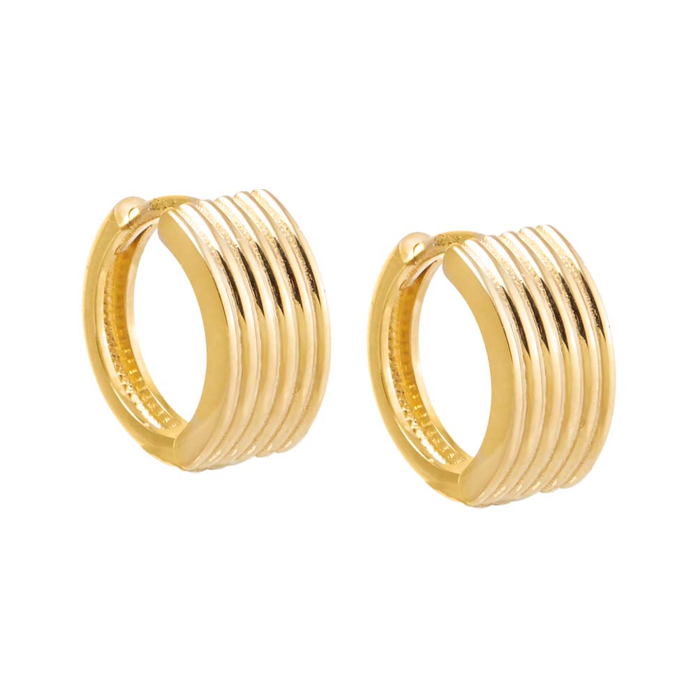 14K Gold Solid Wide Lined Huggie Earring 14K - Adina Eden's Jewels
