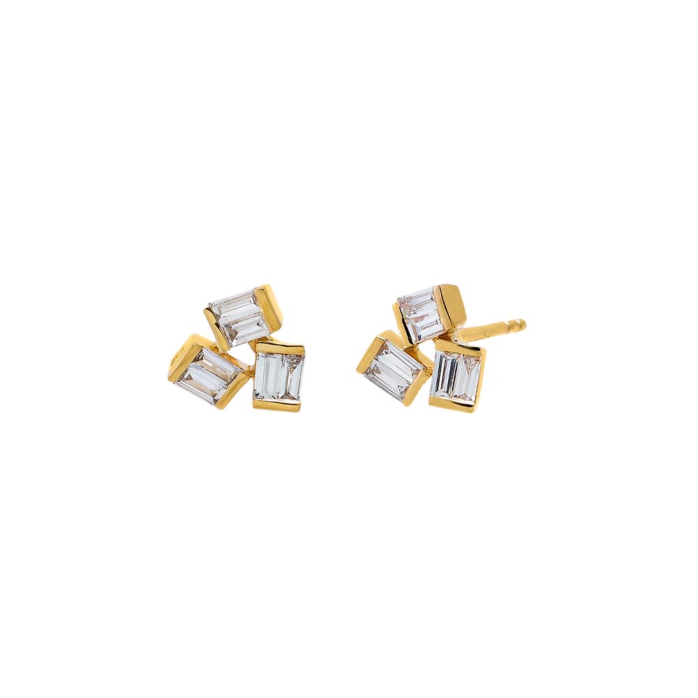 14K Gold Lab Grown Diamond Baguette Cluster Stud Earring 14K - Adina Eden's Jewels
