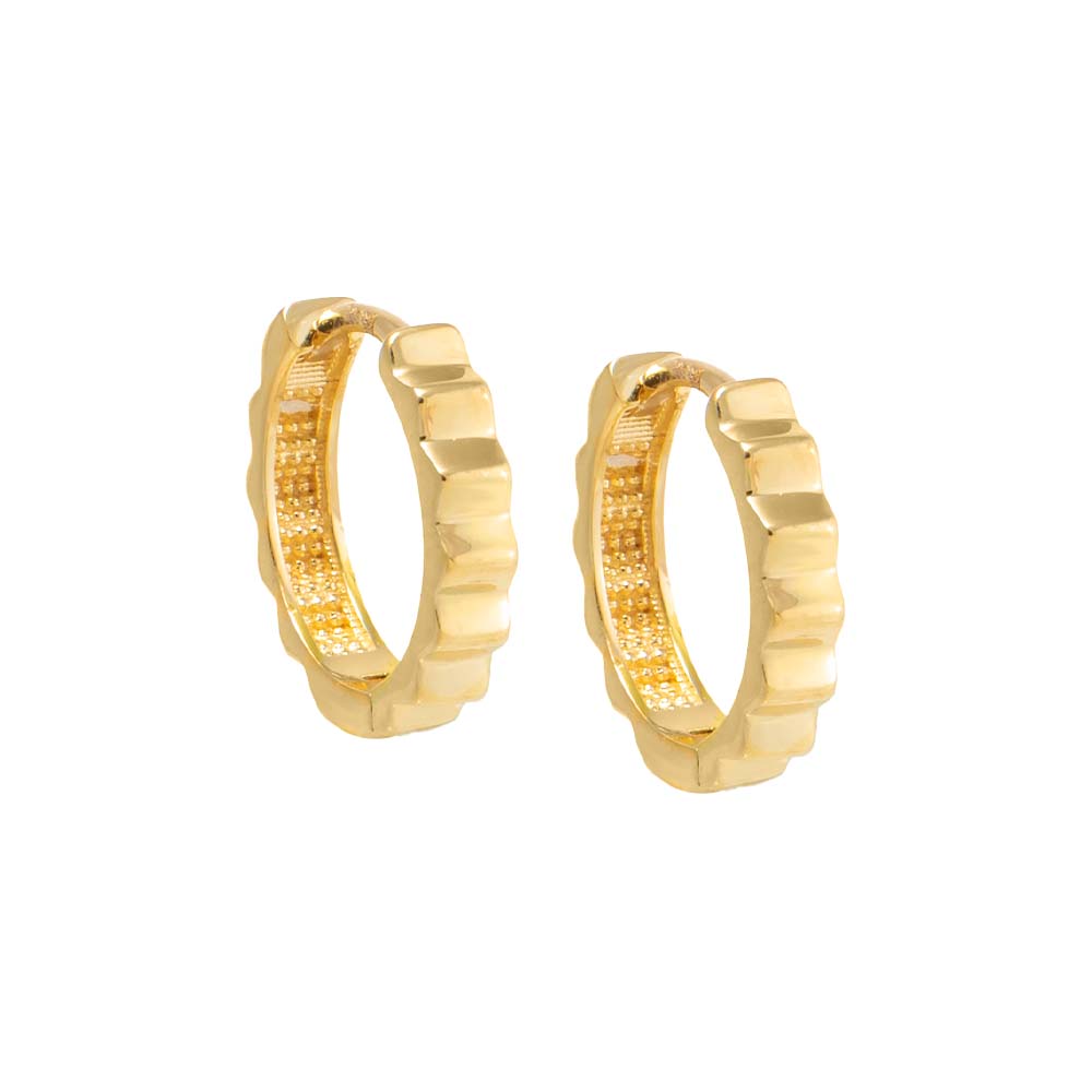 14K Gold Solid Indented Thin Huggie Earring 14K - Adina Eden's Jewels