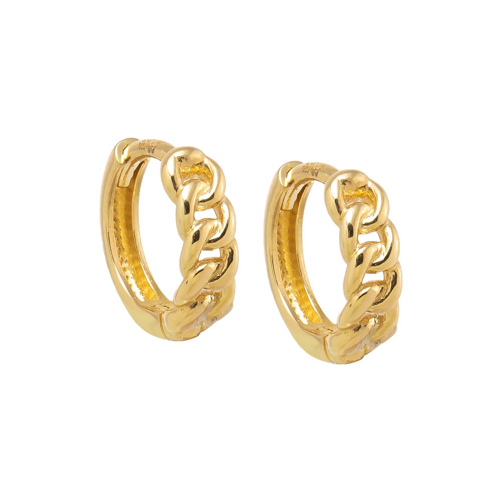14K Gold Solid Rounded Cuban Link Huggie Earring 14K - Adina Eden's Jewels