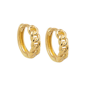 14K Gold Solid Rounded Cuban Link Huggie Earring 14K - Adina Eden's Jewels
