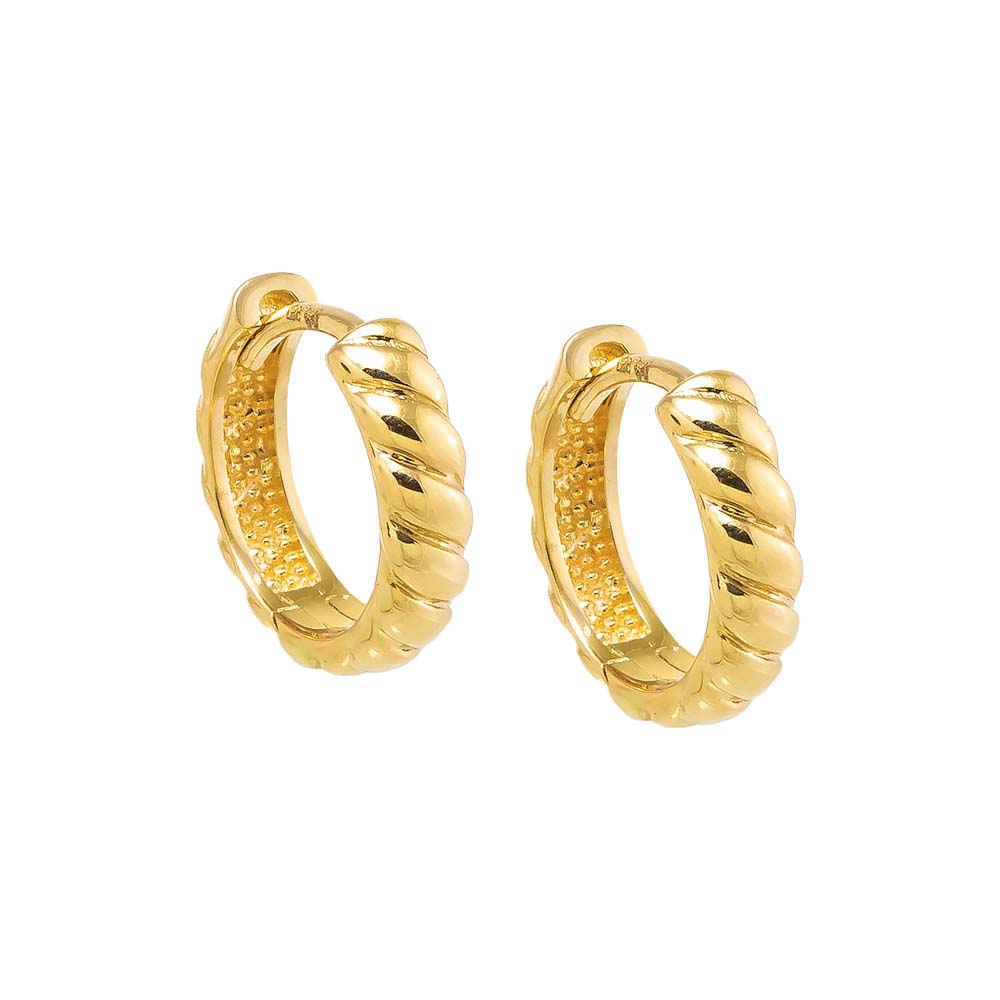 14K Gold Solid Flowy Ridged Huggie Earring 14K - Adina Eden's Jewels