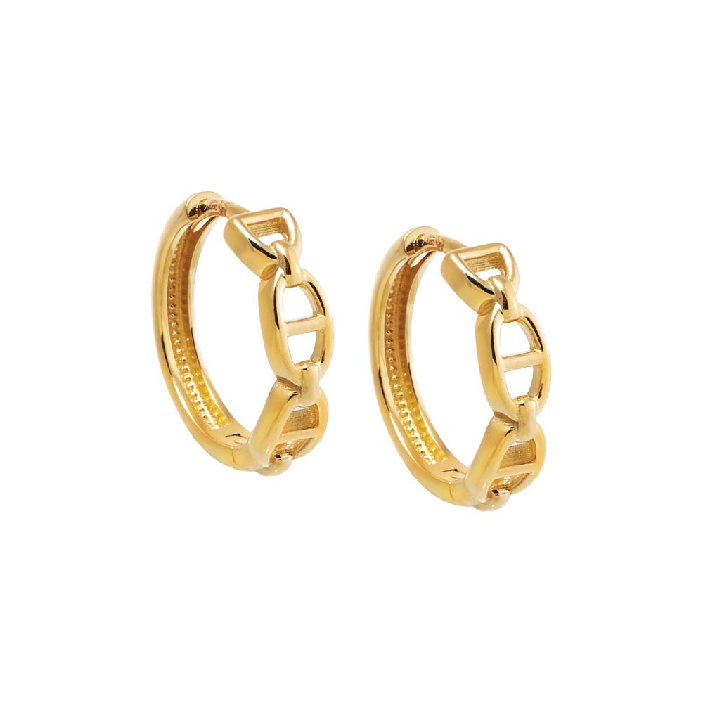 14K Gold Solid Mariner Link Huggie Earring 14K - Adina Eden's Jewels