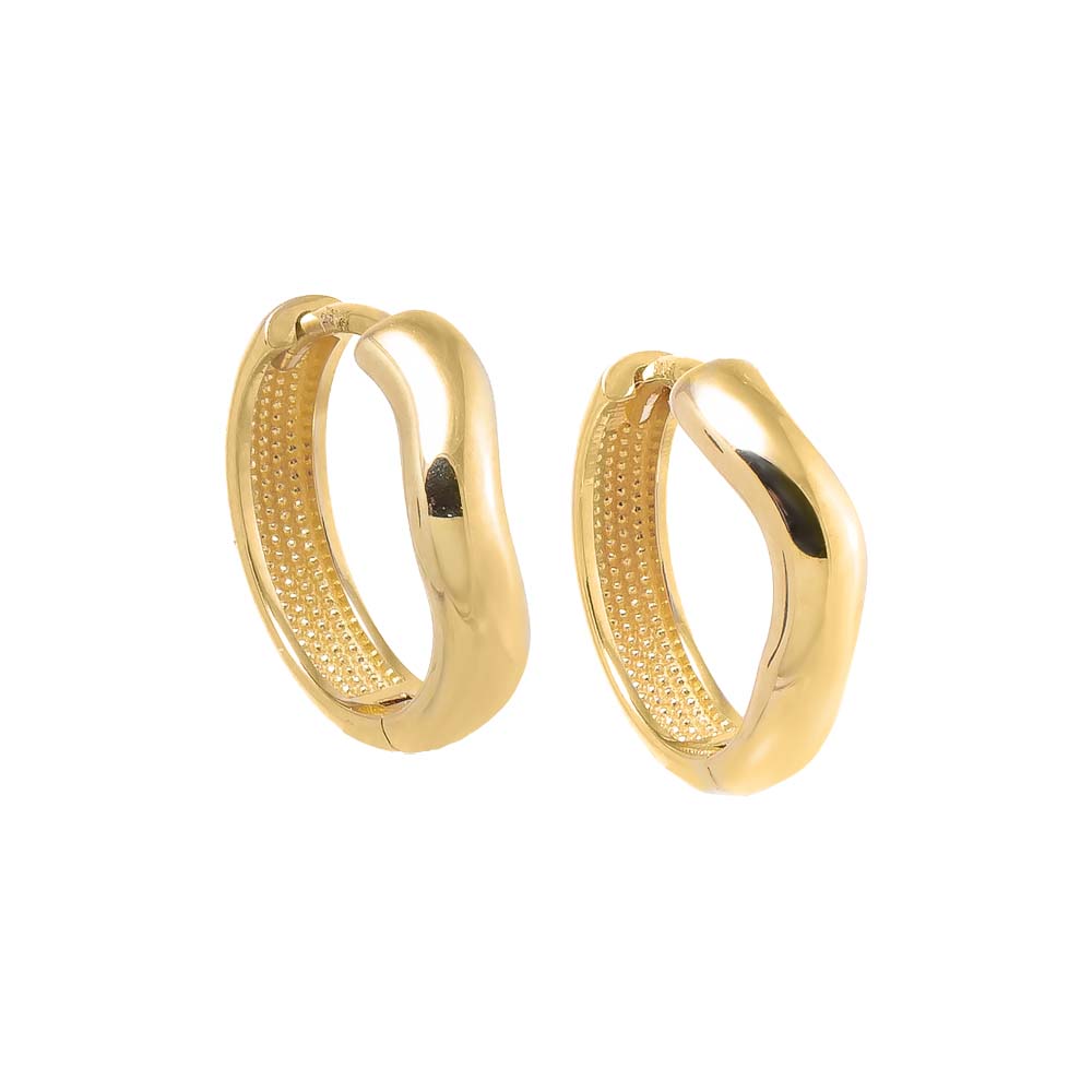 14K Gold Solid Wide Squiggle Huggie Earring 14K - Adina Eden's Jewels