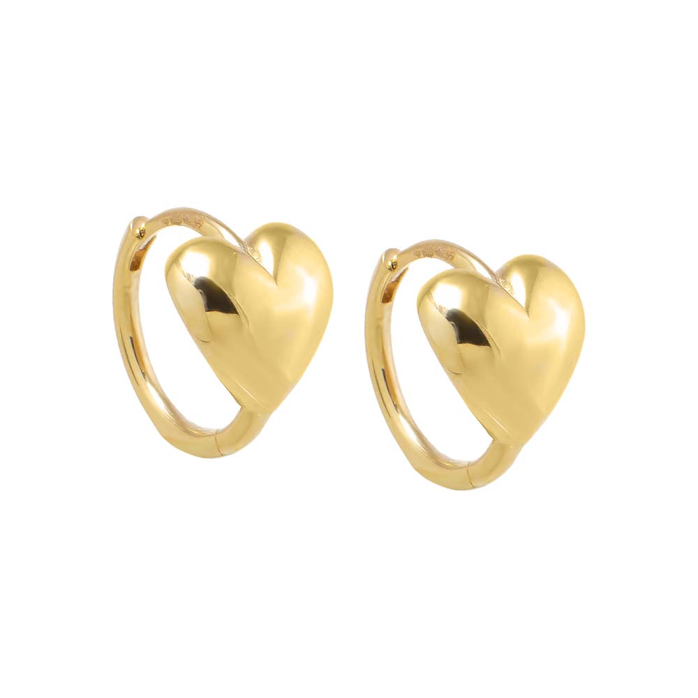 14K Gold Solid Heart Huggie Earring 14K - Adina Eden's Jewels