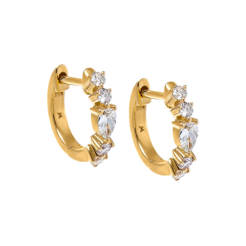 14K Gold Diamond Pear & Solitaire Huggie Earring 14K - Adina Eden's Jewels