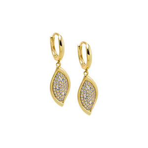 Gold Pave Curved Marquise Drop Huggie Earring - Adina Eden's Jewels