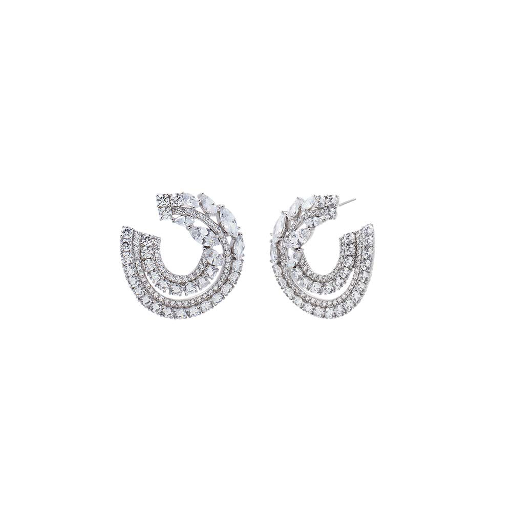 Silver Fancy Colored Pear Accented Loop Stud Earring - Adina Eden's Jewels