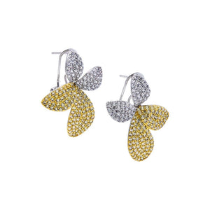Two-Tone Two Tone Pave Petal Drop Stud Earring - Adina Eden's Jewels