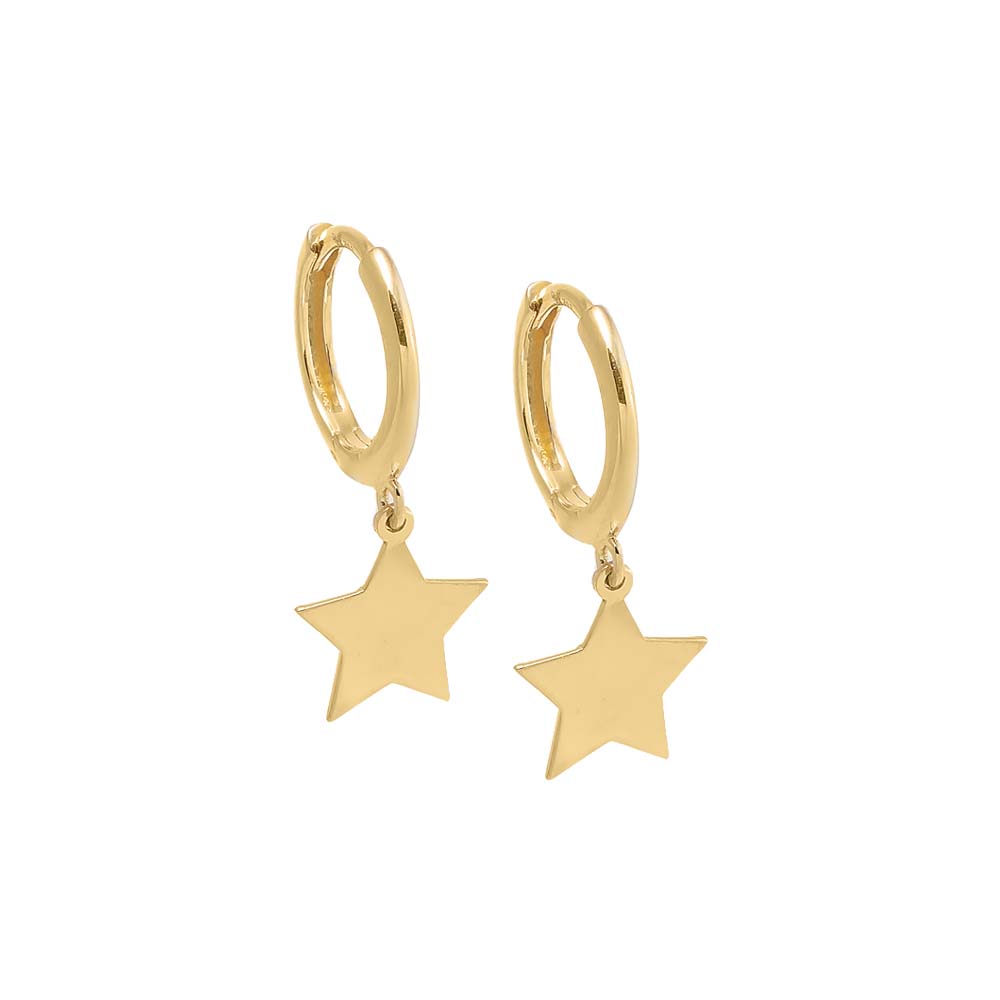 14K Gold Solid Dangling Star Huggie Earring 14K - Adina Eden's Jewels