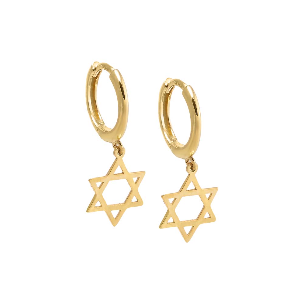 14K Gold Solid Dangling Star Of David Huggie Earring 14K - Adina Eden's Jewels