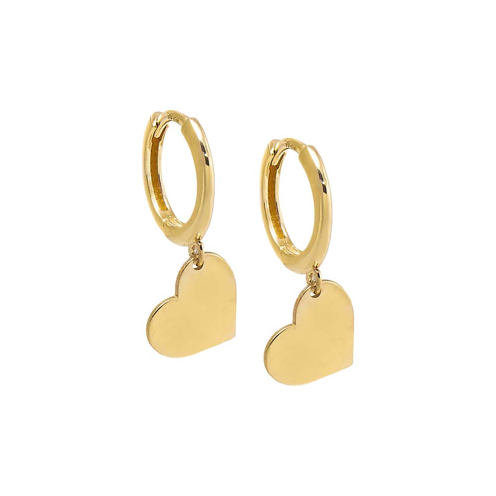 14K Gold Solid Dangling Heart Huggie Earring 14K - Adina Eden's Jewels