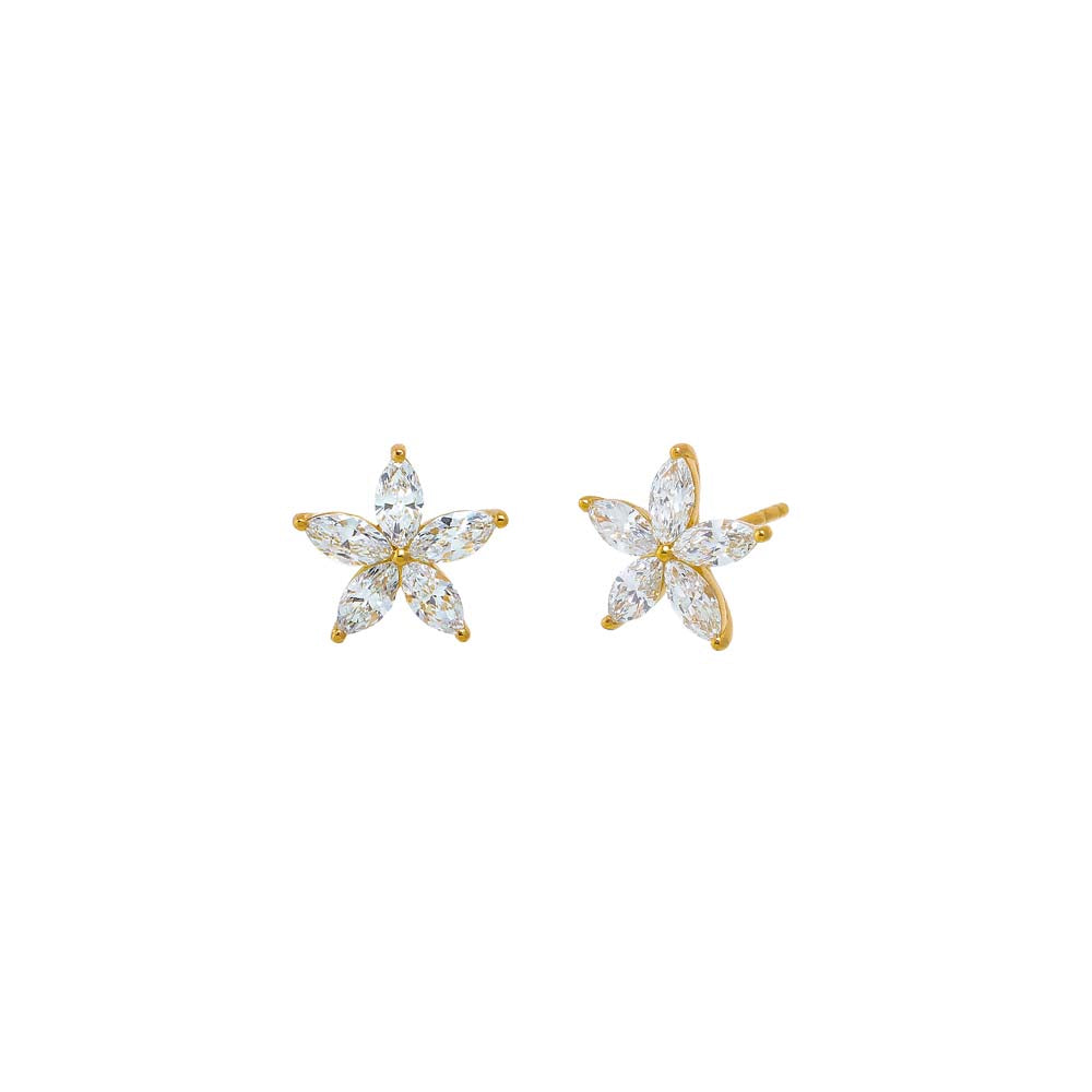 14K Gold Lab Grown Diamond Marquise Stone Flower Stud Earring 14K - Adina Eden's Jewels