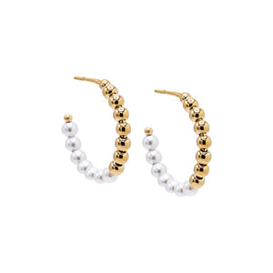 Pearl White Half Pearl/Beaded Open Hoop Earring - Adina Eden's Jewels