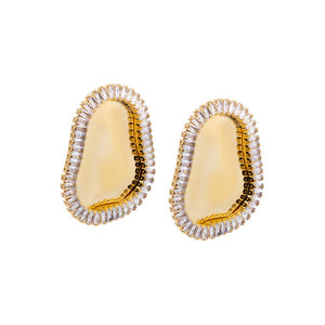 Gold CZ Baguette Rimmed Fluid Gold Stud Earring - Adina Eden's Jewels