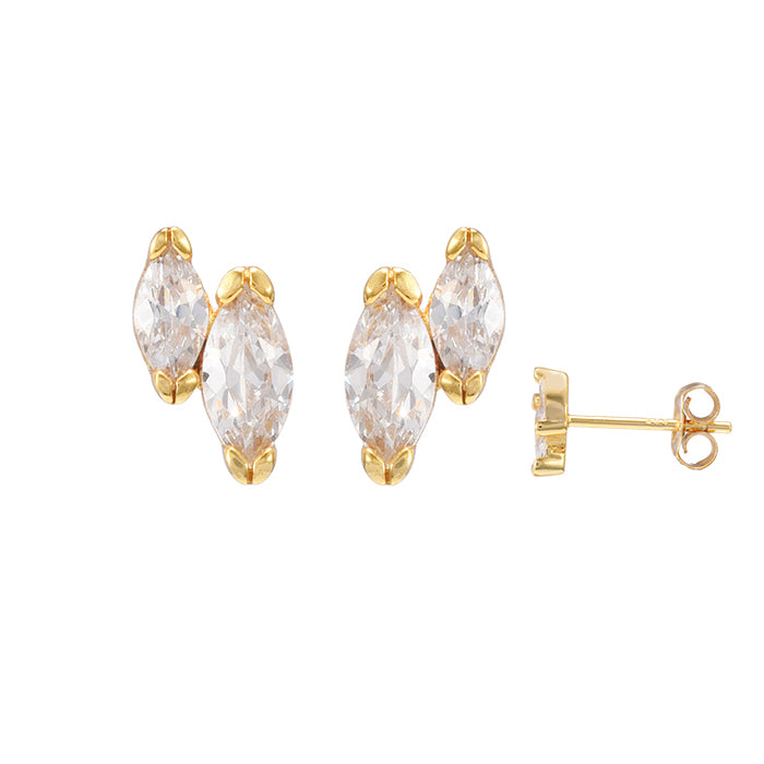 Gold / Pair Tiny CZ Double Marquise Stud Earring - Adina Eden's Jewels