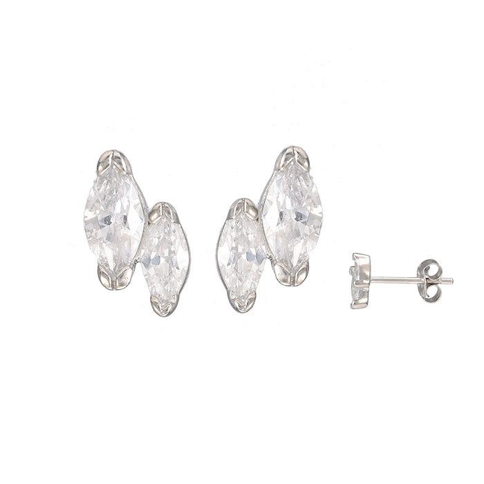 Silver / Pair Tiny CZ Double Marquise Stud Earring - Adina Eden's Jewels