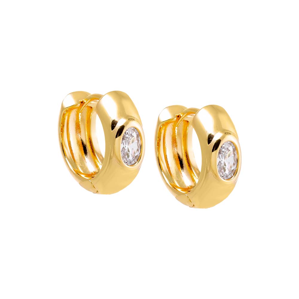 Gold Oval Bezel Wide Huggie Earring - Adina Eden's Jewels