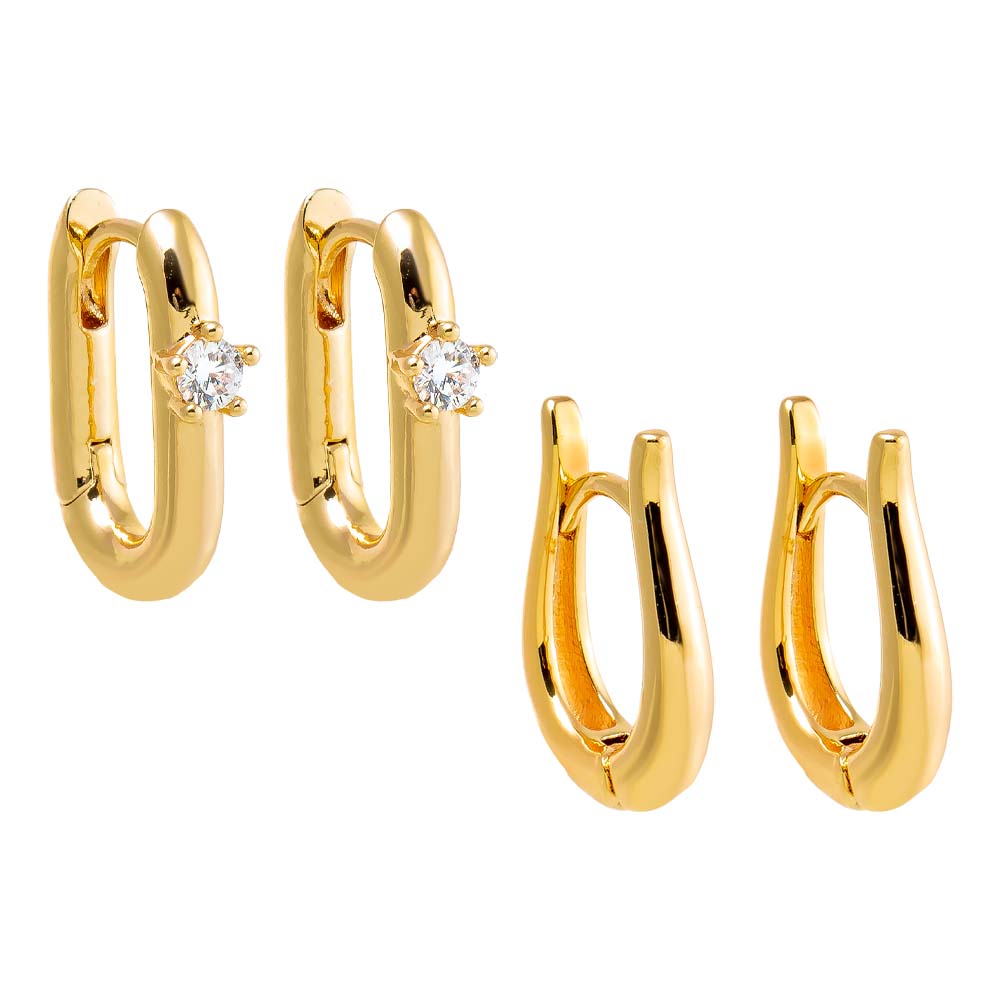Gold The Ovals Huggie Earring Combo Set - Adina Eden's Jewels